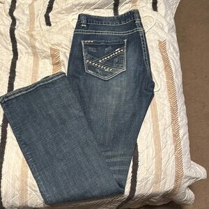 Rock & Roll Cowgirl Blue Boot Cut Jeans with Distinctive Stitching